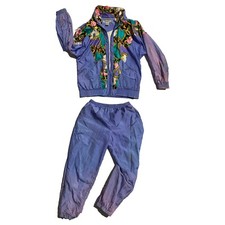 2 Piece Sunterra Women Vintage Windbreaker Jacket Pants Set Zip Up sz PM