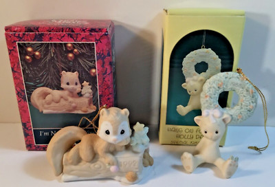 2 Precious Moments Christmas Ornaments 1992 I'm Nuts About You & 1988 Hang On