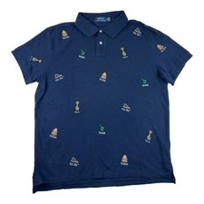 Polo Ralph Lauren Blue Crest Polo Bear Embroidered All Over Polo Size L