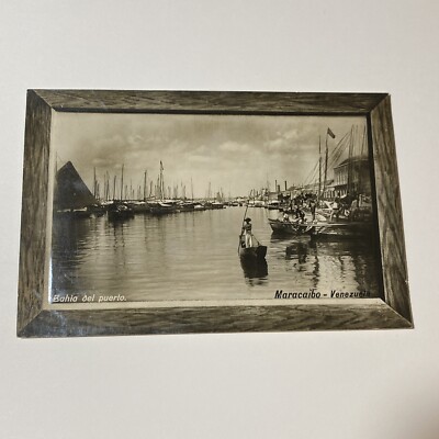 Bahia del puerto Maracaibo Venezuela Postcard Posted 1913 Dock Boats Man