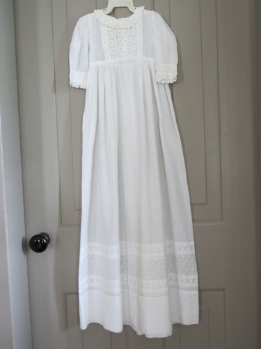 Antique Victorian Cotton Baby Christening Dress Hand Sewn Lace, Tucking c.1900