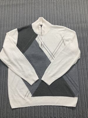 Tricots ST Raphael 1/4 zip sweater men XL beige/gray all cotton mock neck