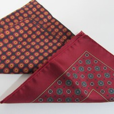 2 Pocket Squares Small Scarves Red 13"/14" Preppy Patterns