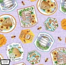 Honey For Sale Bee Culture Collection Michael Miller Fabrics on Purple BTY x 44"