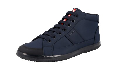 PRADA Nylon High-Top Sneakers RED STRIPE LINEA ROSSA Navy Blue -  US 8.5 EU 41,5