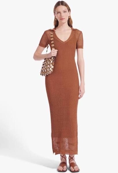 STAUD $345 Short Sleeved  Oceane Dress in Deck ( Carmel Brown) sz XS