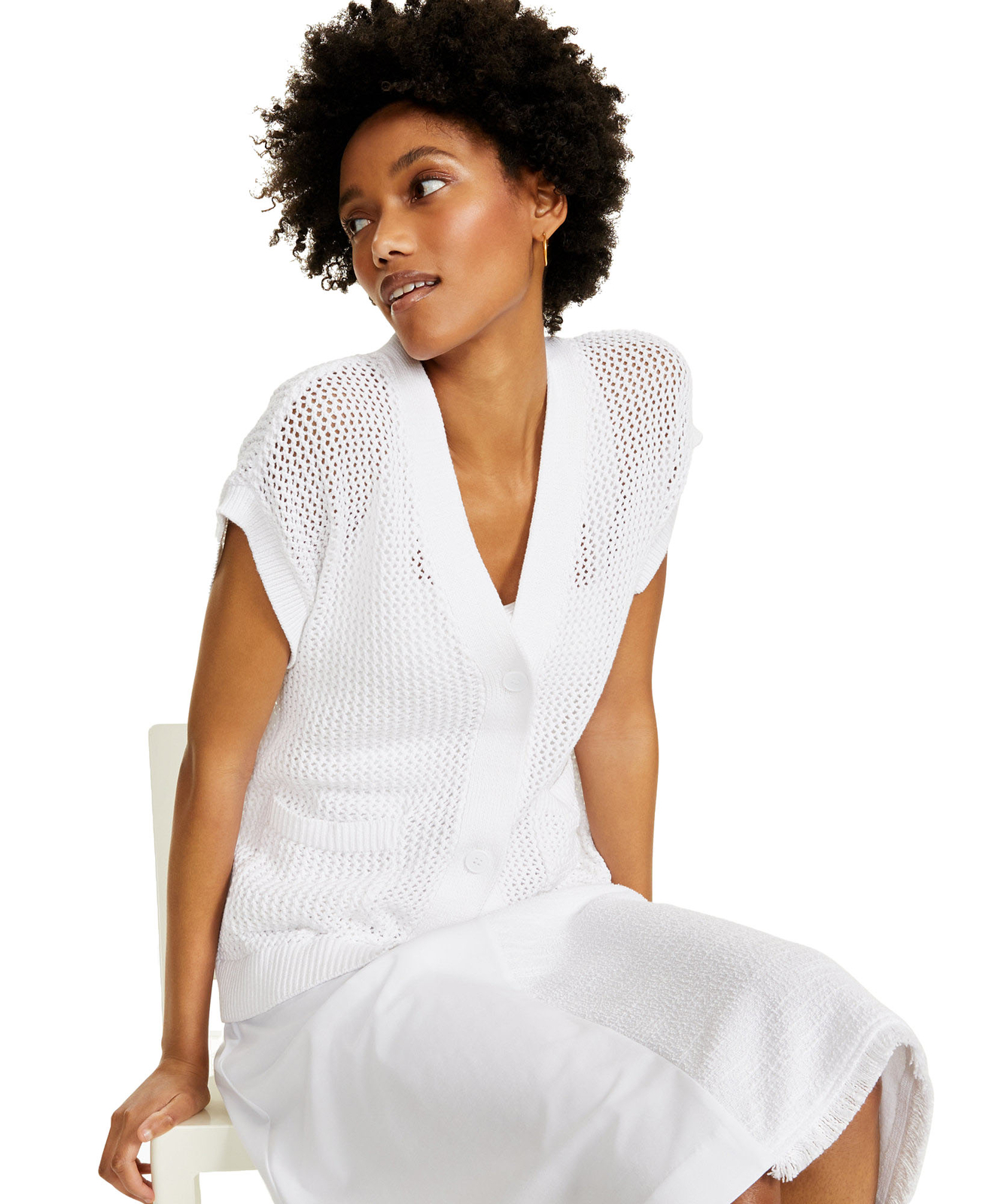 Alfani Women's Petite Cotton Short-Sleeve Cardigan (Petite Petite, Bright White)