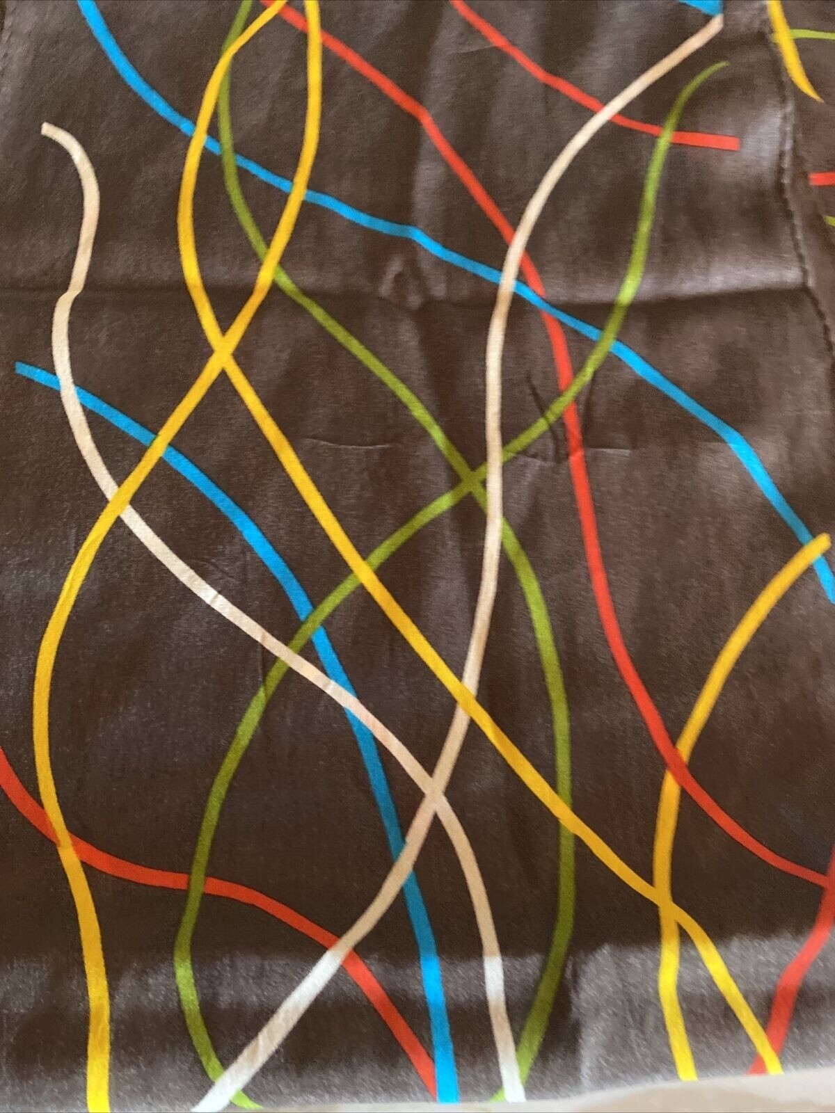 Colorful Geometric Patterned Brown Silk Scarf