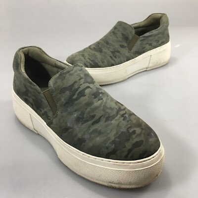 J/Slides 8.5 Cleo Olive Green Camo Leather Platform Slip-on Sneakers Gym Shoes