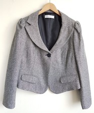 Edina Ronay London Grey Silver Herringbone Blazer Jacket Size 14