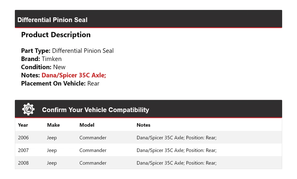 For 2006-2008 Jeep Commander Differential Pinion Seal Rear Timken 2007 - Image 2 of 4