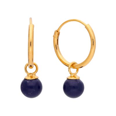 Vergoldete Sterling Silber Lapis Kugel 11 mm Charm Creolen