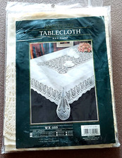 Home Trends Vinyl PVC Crochet Tablecloth 54  x 72  Oblong  Bone Color NEW