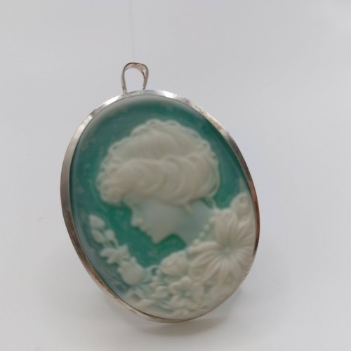 Pendant, hand carved green agate, sterling silver, emotional life amulet - Picture 8 of 9