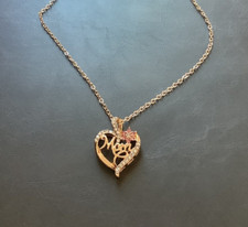 Hollow Heart shaped rhinestones and pink flower- Moms necklace for Mother  s Day