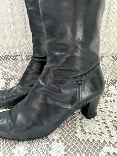 Ferragamo 1960’s Vintage Black Leather Mod GoGo Knee High Boots US Size 9.5 - Picture 17 of 18