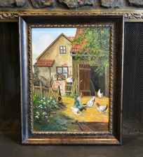 Oil Painting - Old Homestead Chickens in Yard - Sedona AZ Artist Harriet McInnis