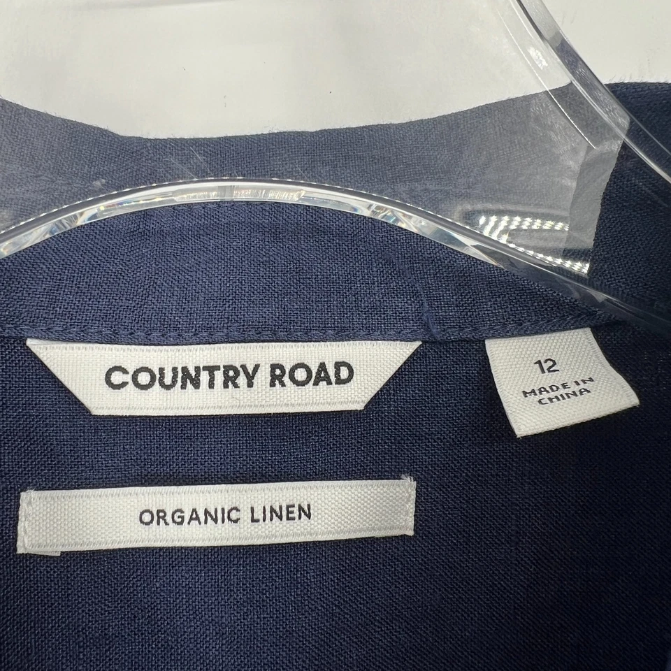 Top Country Road Mujer 12 Lino Orgánico Azul Cuello Abotonado Clásico Scandi Foto 4 de 4