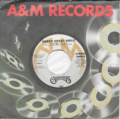 Carpenters Sweet Sweet Smile #44 on Billboard Hot 100 April 1978 45 rpm record