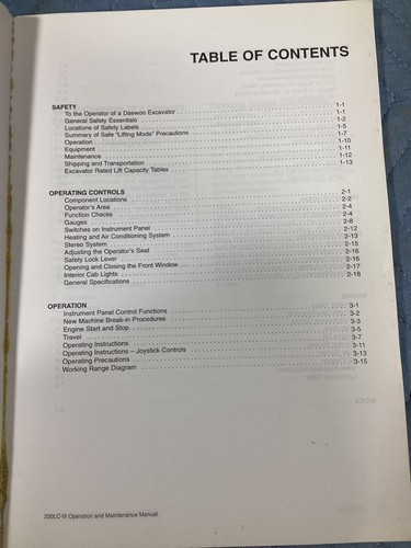 ORIGINAL 1996 DAEWOO SOLAR 220LC-III OPERATION AND MAINTENANCE MANUAL - Picture 2 of 4