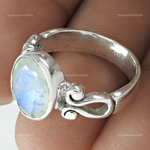 925 Sterling Silver Natural Moonstone Statement Mother New Cocktail Ring Jewelry - Picture 5 of 9
