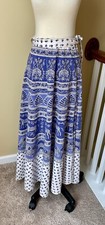 VTG GEETA INDIAN COTTON BLOCK PRINT CIRCLE WRAP SKIRT HIPPIE Festival Blue