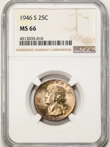 1946-S 25C Washington Quarter Dollar MS66 NGC 4513035-010