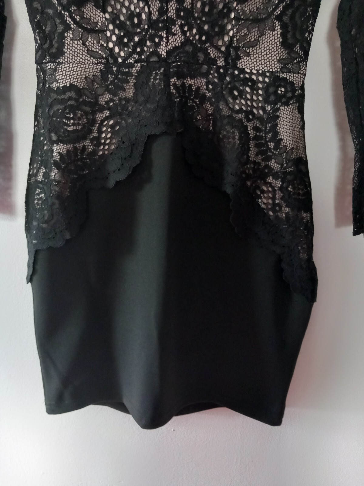 Jessica Nude Black Lace Long Sleeve Short Mini Bodycon Dress Size 8 | eBay