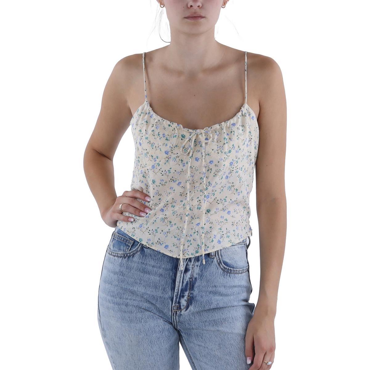 Укороченная майка на бретелях Sage The Label Womens с цветочными бутонами и галстуком цвета слоновой кости спереди L BHFO 9143