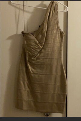 slim fit dress slacks Size M Express Rachel Zoe Gold Mother of Bride Dress – Bridal Sense main image 0