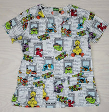 Sesame Street Women's SZ XS Scrub Top Short Sleeve 100 Cotton Pockets