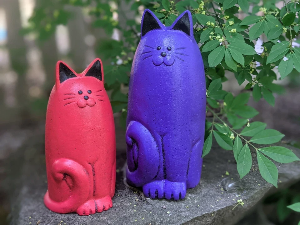 Par de estatuas de jardín para gatos | Hechas a mano y pintadas | Dos gatos, 1 precio | Varios colores Foto 4 de 4