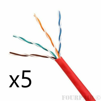 Lot of 5 - CAT5e CMR 350MHz Ethernet Cable Red 1000FT - SOLID COPPER