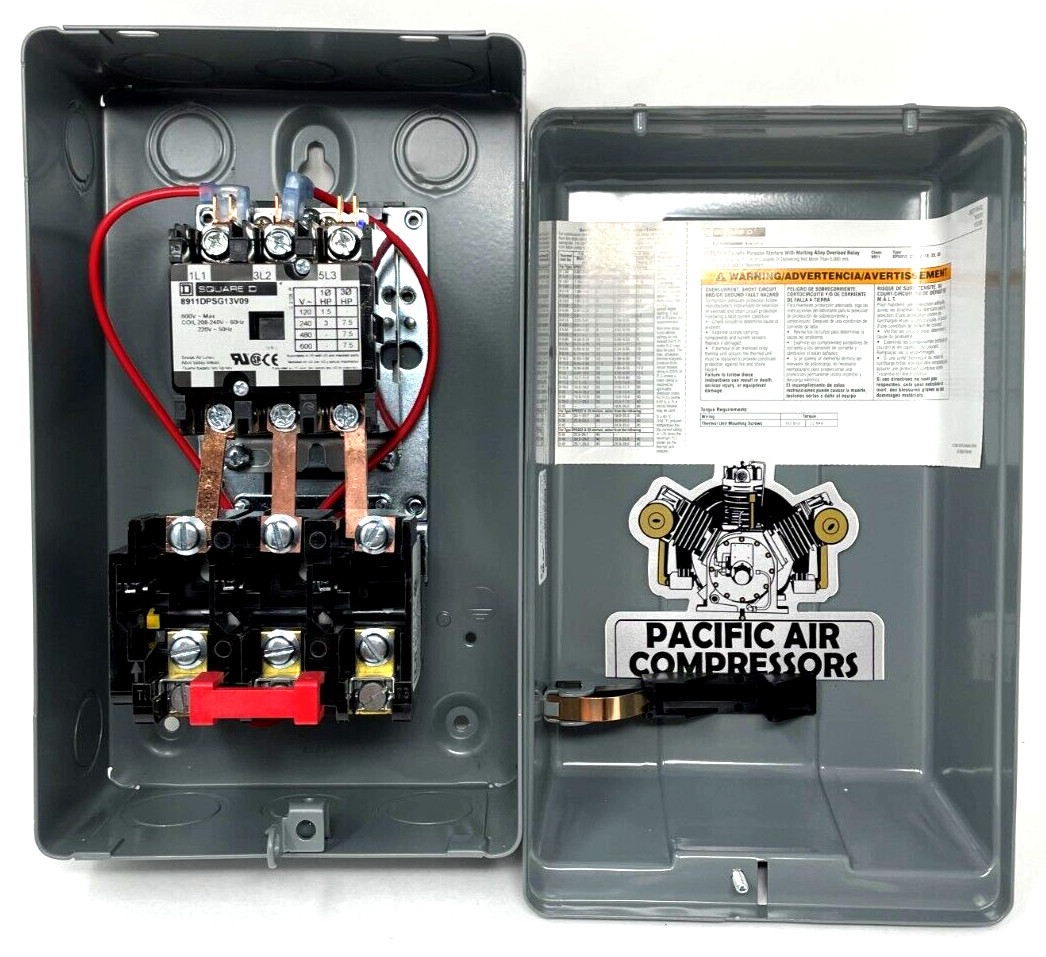 SQUARE D AIR COMPRESSOR MAGNETIC MOTOR STARTER 5 HP 230 VOLT THREE PHASE