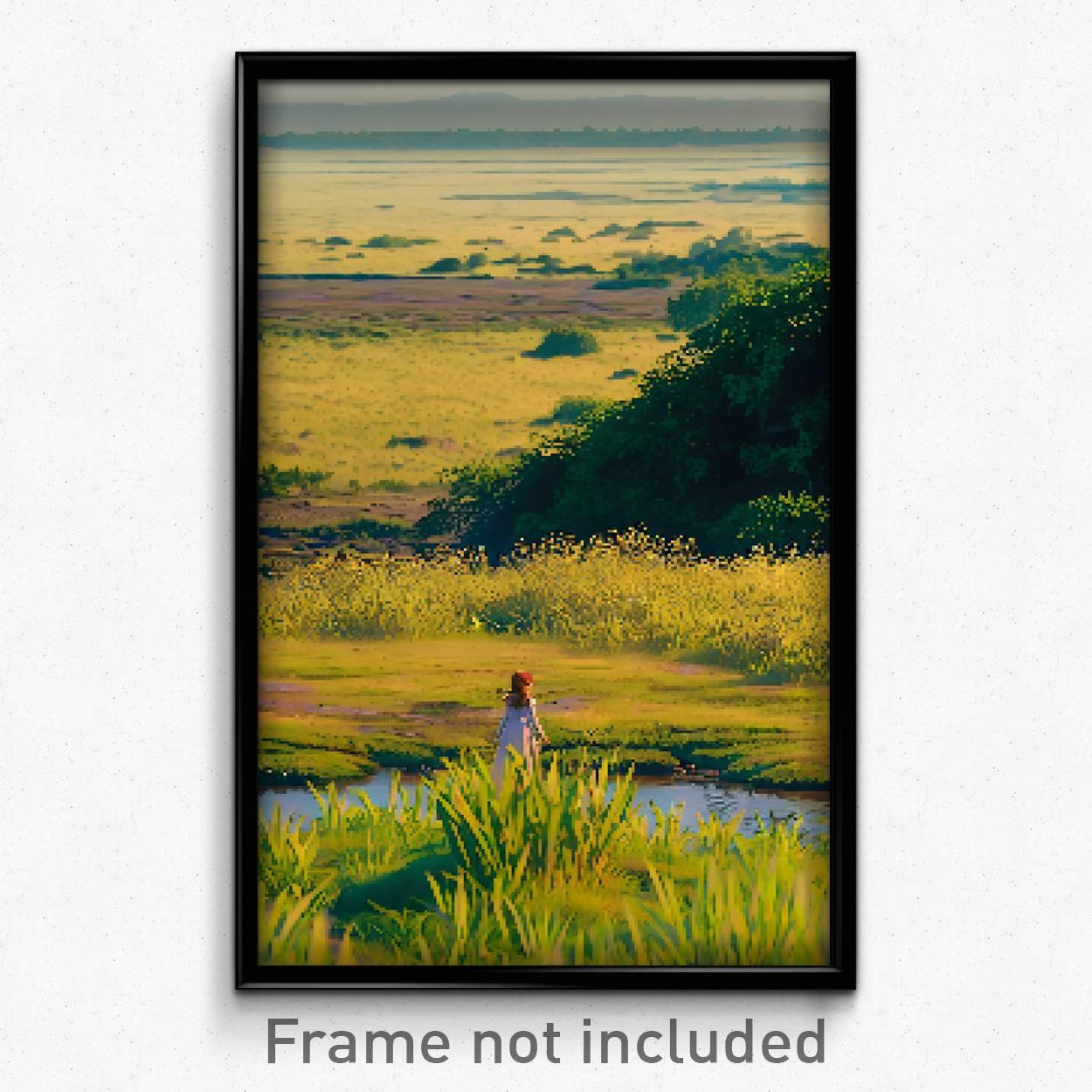 Pixel Art Poster - Modest Grassland (8 Bit Psychedelic Trippy Video Game Print)