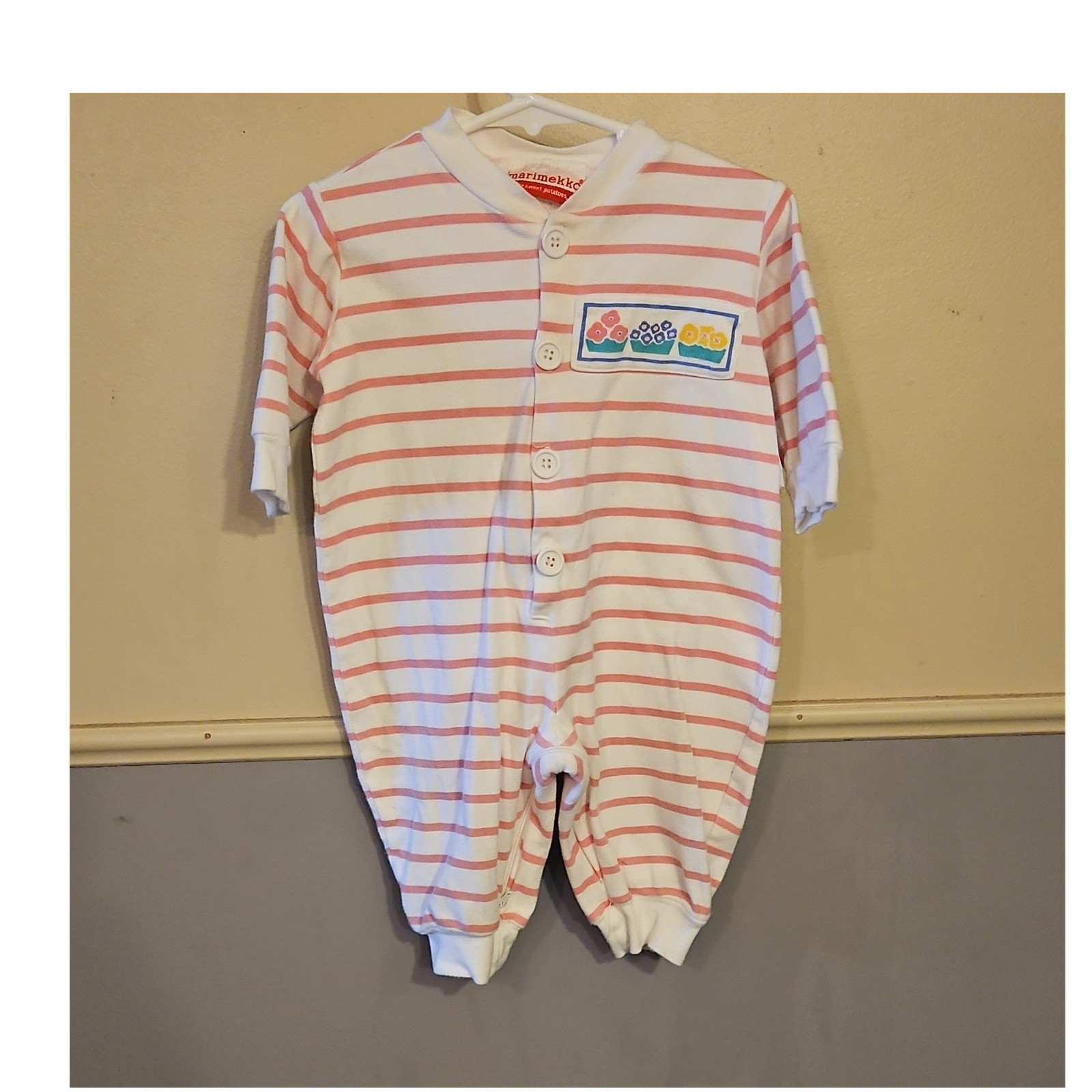 Marimekko 9M Cotton Baby Coverall One-Piece Pink/White Stripe Floral S3839