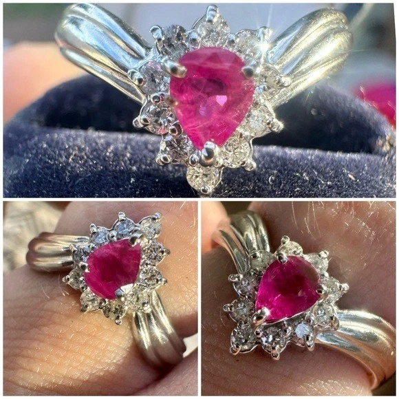 $2,002 Solid platinum genuine ruby/diamond chevron high end ring - Image 2 of 4