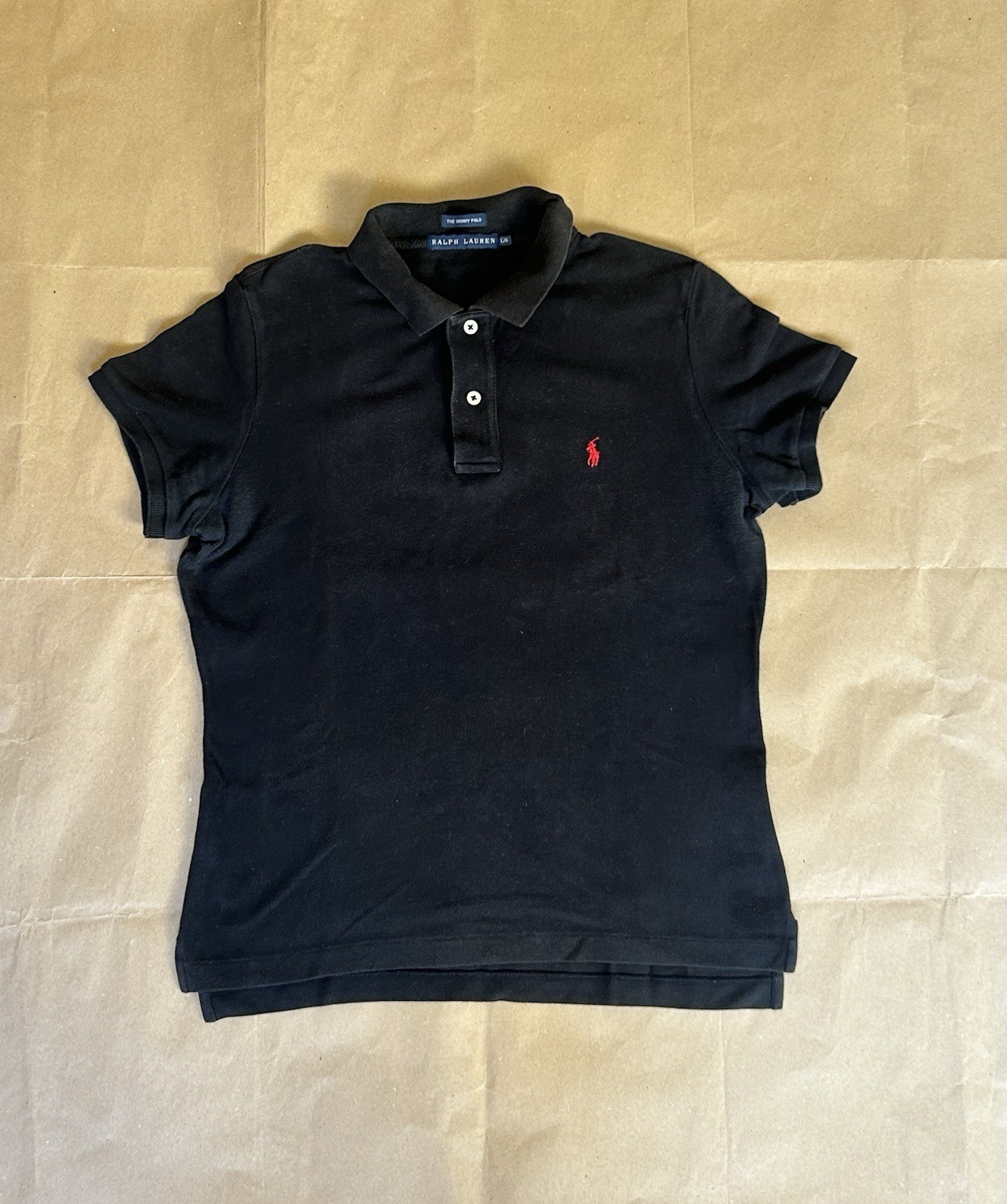 Polo Ralph Lauren Men’s Black Polo Shirt Size L The Skinny Polo Red Pony Logo