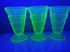 Green Depression Indiana Glass 5” Tea Room Footed Tumbler Uranium Set Of 3