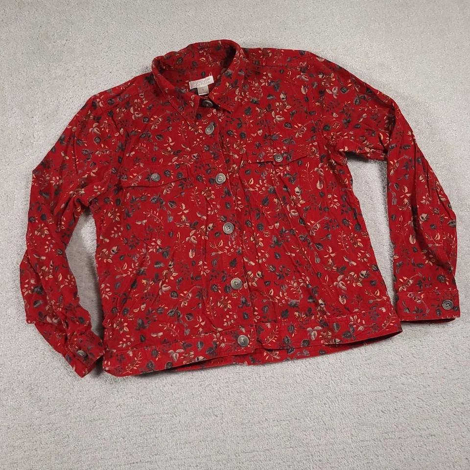 Christopher & Banks Corduroy Jacket Women’s Small Red Floral Crop - Image 2 of 4