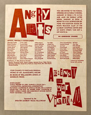 Vietnam Protest Poster Flyer, Angry Arts Against the War, 1968 Andy Warhol rare