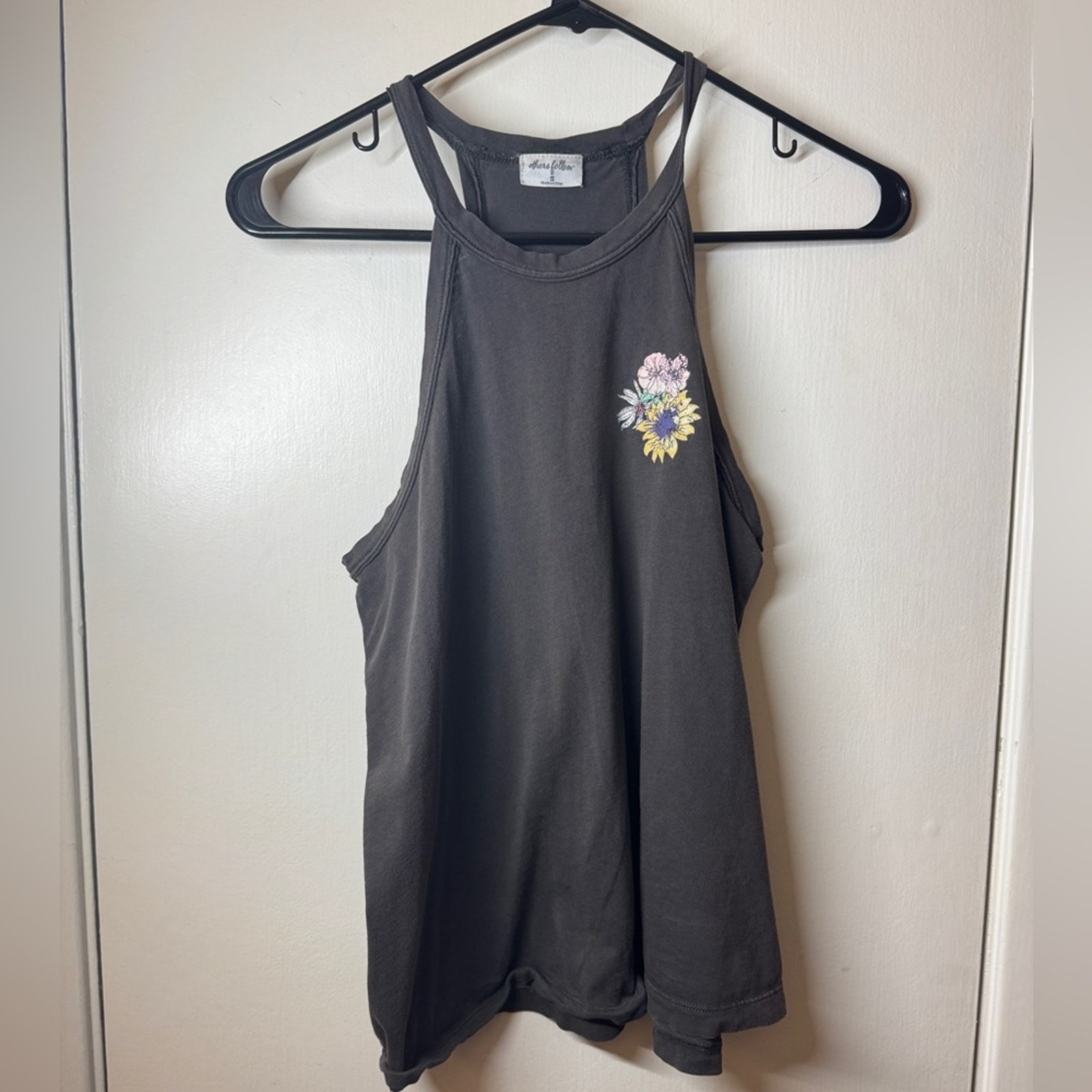 ALTRA Others Follow grigio antracite scollo alto floreale canotta boho spiaggia taglia small