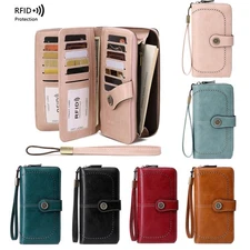 Large Capacity Womens Wallet Card Holder RFID Blocking Leather Clutch Handbag US