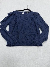 INC International Concept Top Women Blue Eyelet Preppy City Classic Medium