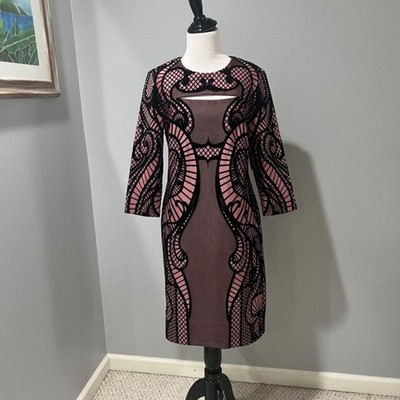 NWT Beige by ECI Mauve Pink Black Three Quarter Sleeve Sheath Dress Size 8