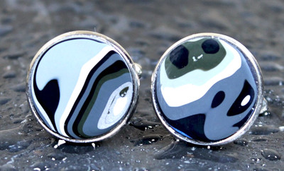 Fordite Cufflinks - 18mm - Silver Colored Brass - 1 mm Thick  (C-507)