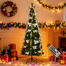 6Ft Pre-lit Pull Up Christmas Tree with Remote Fully Decorated w/ 200 LED Lights