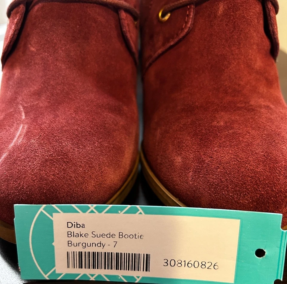 Botines de gamuza Diba Blake para mujer 7 cuero borgoña tacón de cuña superior Foto 2 de 4