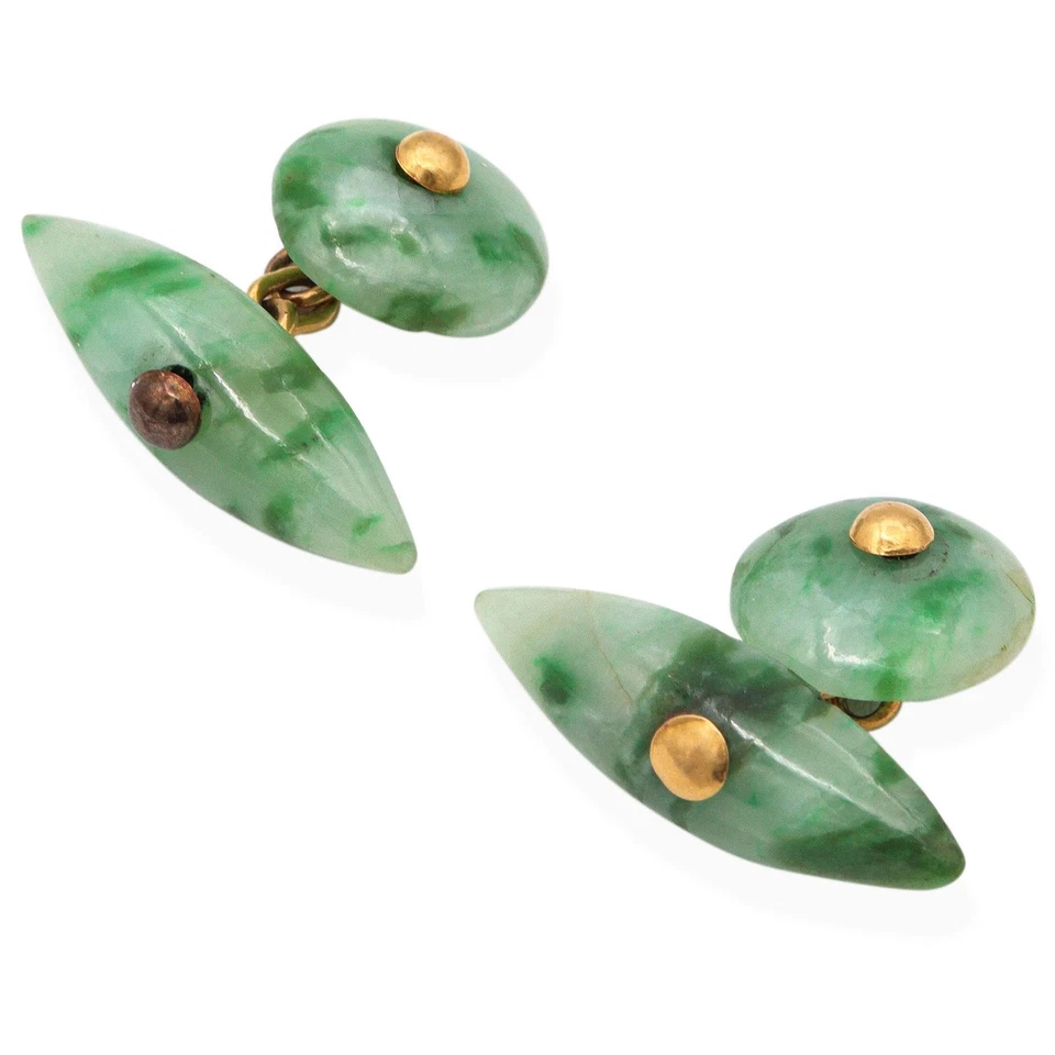 Gemelos vintage de jade de oro amarillo de 20k para hombre Foto 2 de 3