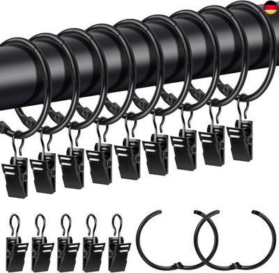 20 Stück Gardinenringe mit Clips, Metall Vorhangringe zum öffnen 38mm Innendurch
